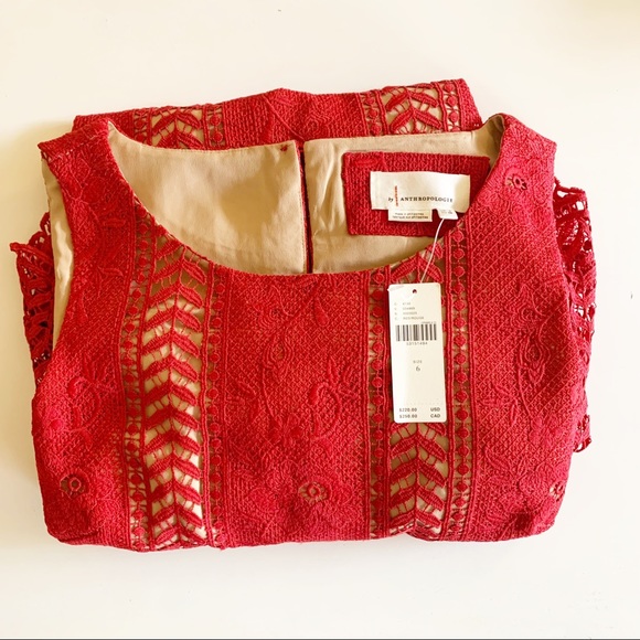 NWT Anthropologie Romantic Red Lace Mini Dress 6 - Picture 5 of 5